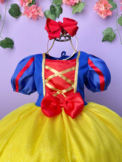 Vestido Infantil Princesa Branca de Neve Longo Com Capa
