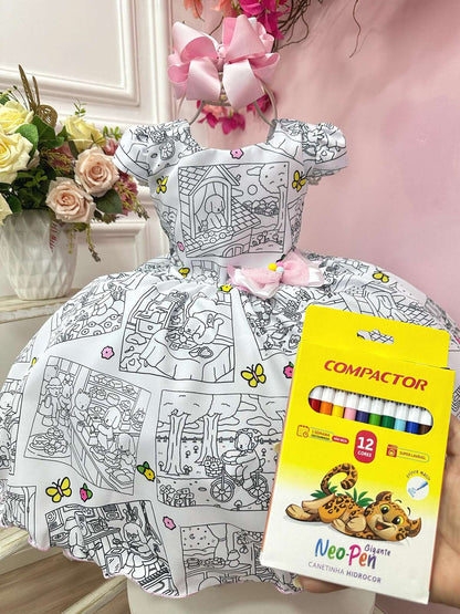 Libro para colorear de vestidos infantiles, pintar y lavar + marcadores, 12 colores de fiesta