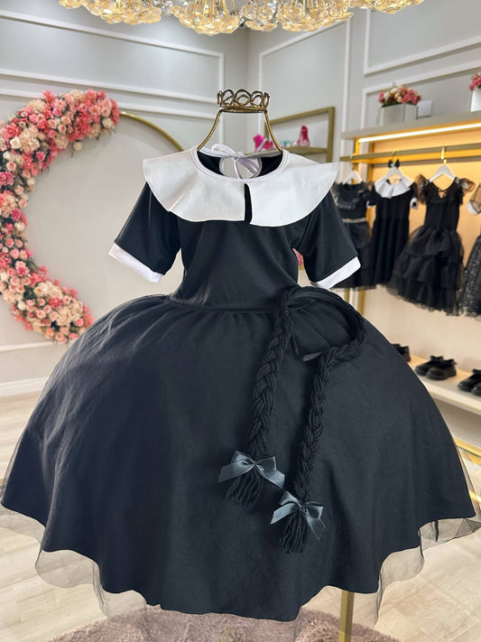 Disfraz infantil de miércoles con tiara trenzada negra para fiestas