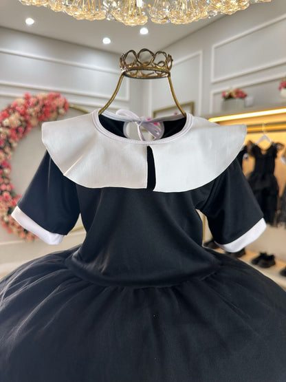Disfraz infantil de miércoles con tiara trenzada negra para fiestas