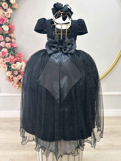 Vestido largo de dama de honor negro con encaje para boda 