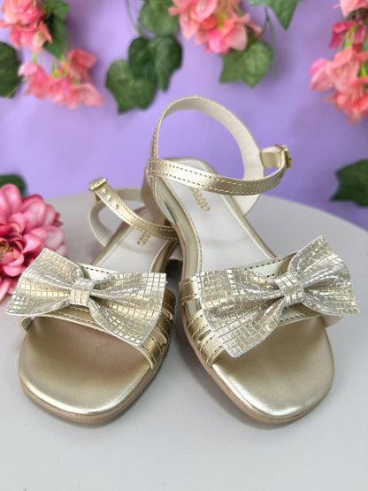 Sandalias de tiras doradas para niños con lazo y purpurina de lujo 