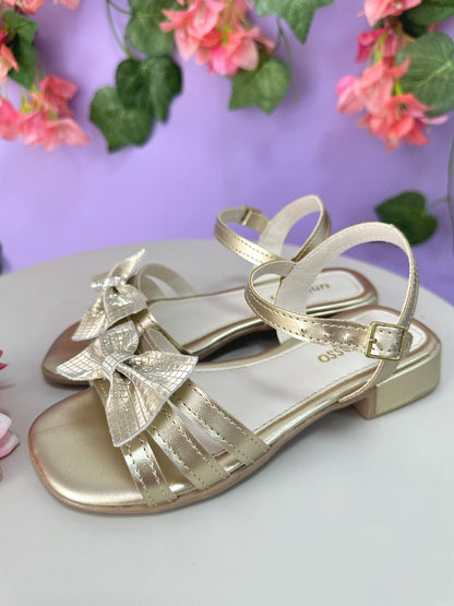 Sandalias de tiras doradas para niños con lazo y purpurina de lujo 